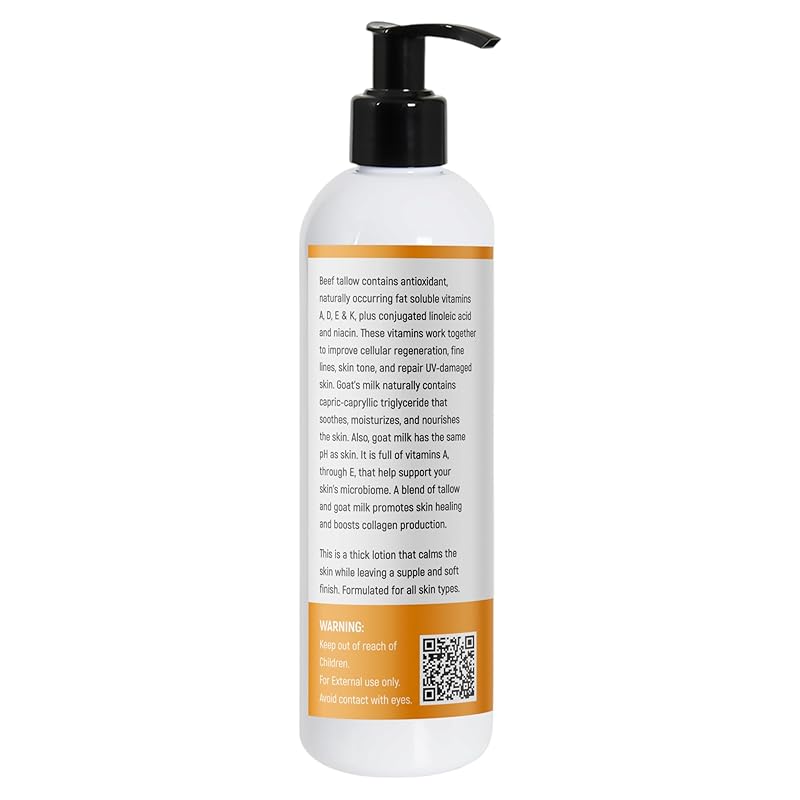 Grass Fed Beef Tallow & Goat Milk Body Lotion for Sensitive Skin, Organic Tallow Lotion - Soothes Dry Patches, dry skin, Eczema-Goat Milk Moisturizer - Handmade Tallow Body Lotion (UNSCENTED, 12 Oz)