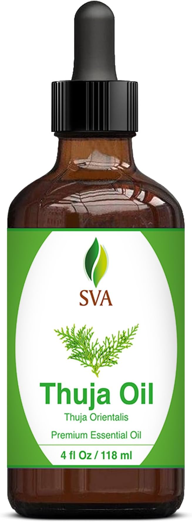 SVA Thuja Essential Oil – 4 Fl Oz – 100% Natural Thuja Oil - for Diffuser, Hair Care, Face, Skin Care, Aromatherapy, Scalp and Body Massage, Soap and Candle Making – with Dropper