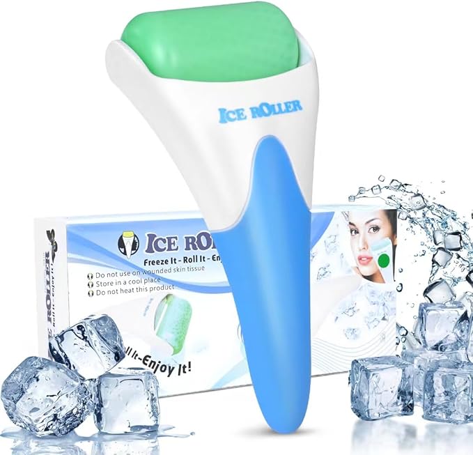 ONLYSKY BEAUTY Ice Roller Face Cooling Cold Roller for Body Eyes Face Skin Care Tools, Roller Cooling Roller for Women & Men（Blue Handle+Green Roller