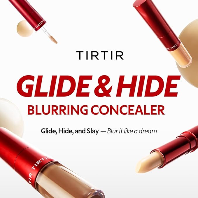 TIRTIR Glide&Hide Blurring Concealer - Creamy texture, Conceals dark circles and wrinkles, Dual formula (liquid tip & balm stick), Long-lasting wear, Korean Makeup, #8W, 0.28 Oz