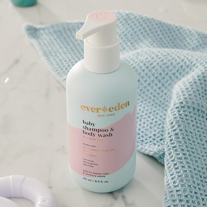Evereden Baby Shampoo & Body Wash 2-in-1, 8.5 fl oz | Gentle, Non-Toxic, Fragrance-Free, Hydrating Formula for Sensitive Skin