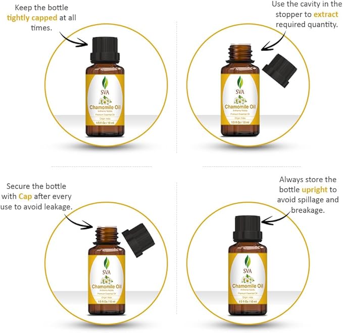 SVA Chamomile Essential Oil – 1/3 Fl Oz – 100% Natural Chamomile Oil - for Diffuser, Hair Care, Face, Skin Care, Aromatherapy, Scalp and Body Massage, Soap and Candle Making