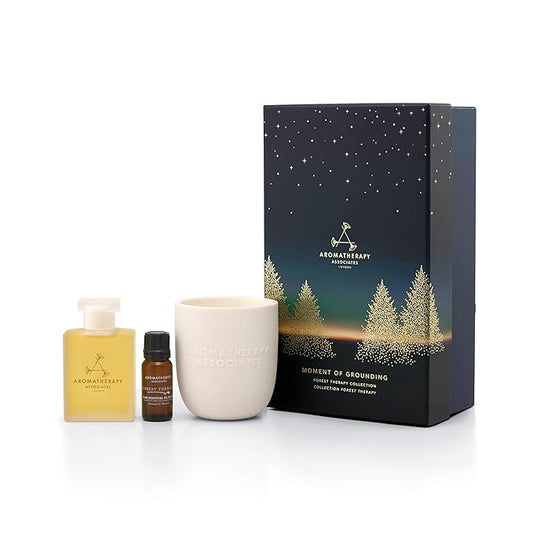 Aromatherapy Associates Moment of Grounding. Luxurious Holiday Gift Set Includes Forest Therapy Bath & Shower Gel, Pure Essential Oil Blend, and Candle (1 count)