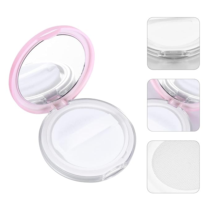 Powder Puff 2pcs Loose Powder Containers with Elasticated Net Sifter, Mirror and Puff 5g Loose Powder Compact Case Case for DIY Makeup and Travel () Cushion Foundation
