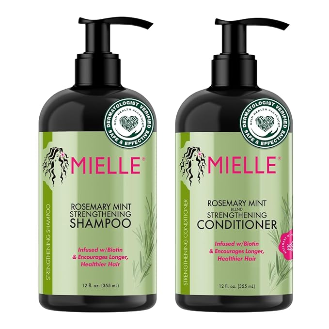 Mielle Organics Rosemary Mint Strengthening Shampoo and Conditioner Infused with Biotin, Cleanses and Helps Strengthen Weak and Brittle Hair, 12 Ounces