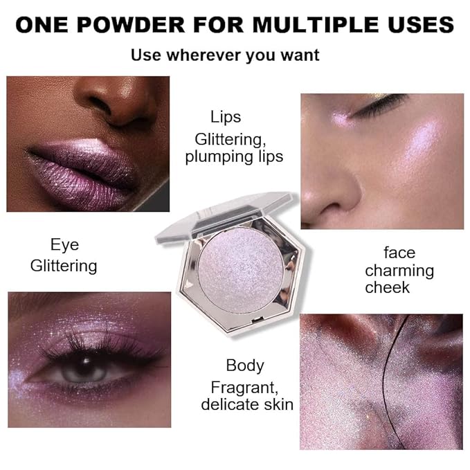 Purple Pink Shimmer Highlighter Highlight Makeup Contour Powder Palette， Face Illuminator Highlighter, Blush and Makeup Highlighter Bronzer Palette Highlighter+Makeup iluminadores Illuminator Make Up (Pink)
