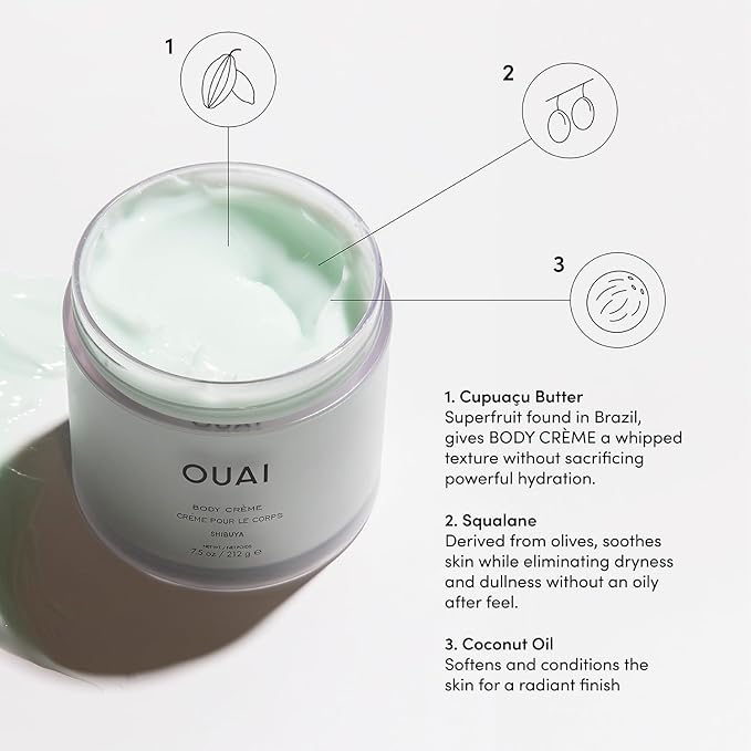OUAI Body Cream, Shibuya - Hydrating Whipped Body Cream with Cupuaçu Butter, Coconut Oil and Squalane - Softens Skin and Delivers Healthy-Looking Glow - Sulfate Free Skin Care (7.5 Oz)