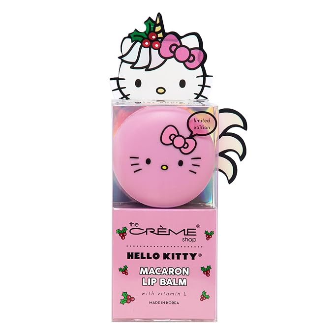 The Crème Shop x Hello Kitty Macaron Lip Balm, Korean Lip Balm with Shea Butter and Vitamin E - Holiday Unicorn Winter Apple Pie