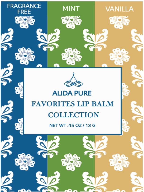 Favorites Lip Balm Collection, Vegan Lip Balm Set, Bees Wax Free, Coconut Oil Free, Avocado Oil, Organic Jojoba Oil, Vitamin E, Natural Moisturizer For Dry Cracked Lips, 3 Tube Set