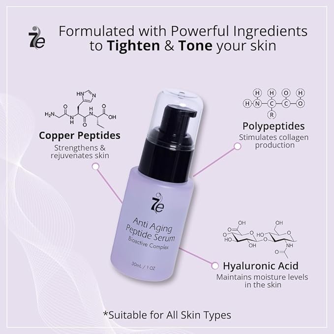 7E Wellness:Anti-Aging Peptide Serum, Anti-Wrinkle Copper Peptide Serum With Hyaluronic Acid & Polypeptides - Supports Collagen & Elastin Production | Brightening, Firming & Hydrating for Face