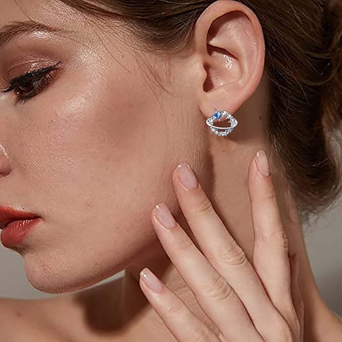 Boho Crystal Saturn Earrings Cz Orb Planet Earrings Silver Rhinestone Circle Earrings Tiny Sapphire Stud Earrings Jewelry for Women and Girls