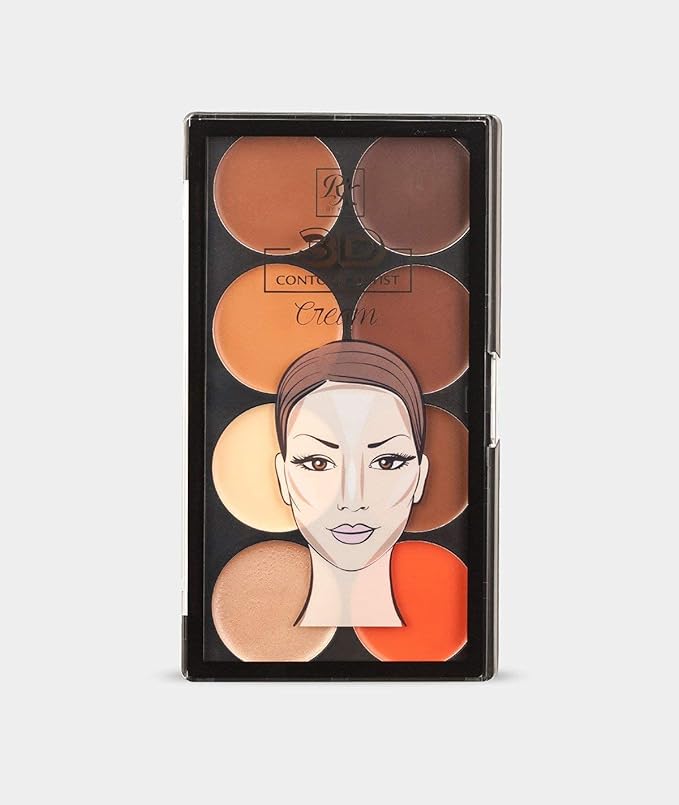 Ruby Kisses Flawless Finish with 3D Contour Cream Makeup Palette – Lightweight, Multi-Palette, Contouring Foundation, Creamy, Sculpt &Highlighting, Define Cheekbones (Light Medium)