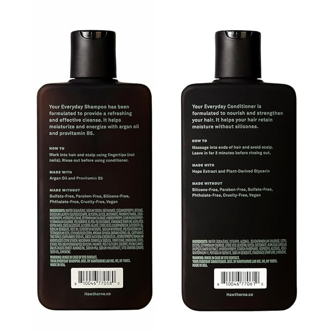 Hawthorne Men's Everyday Shampoo and Conditioner Set. For Stronger, Healthier Hair with Pure Avocado Oil and Coconut Oil. Mint and Eucalyptus Scent. Sulfate Free, Paraben Free. 8 fl. oz each.