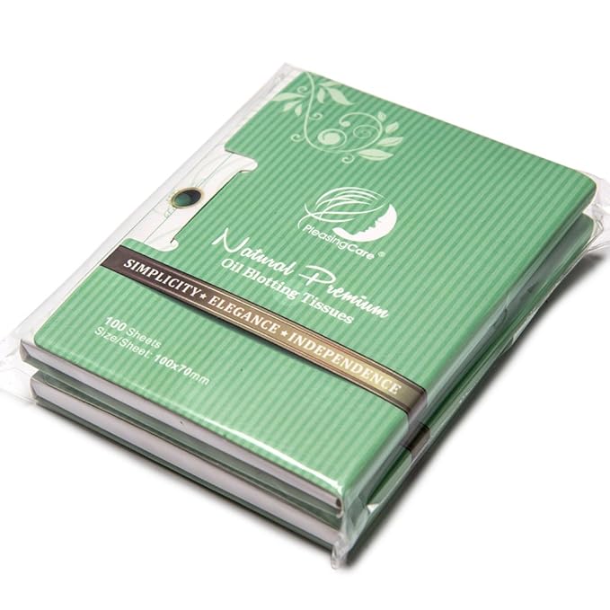 Natural Green Tea Oil Absorbing Tissues - 200 Counts in 2 Pack, Premium Face Oil Blotting Paper - Take 1 Piece Each Time Design - Large 10CM Oil Absorbing Sheets, No Waste and Easy to Carry in Pocket!