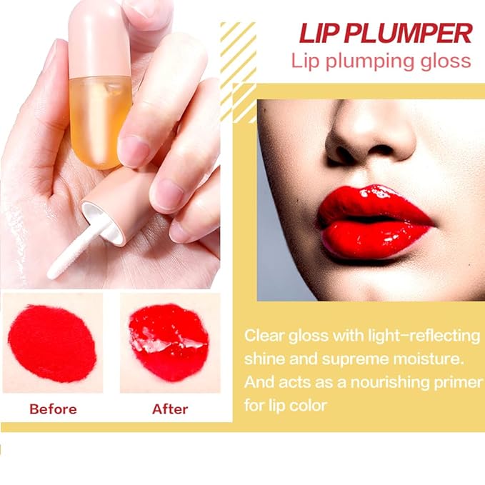 KISSIO Natural Lip Plumper,Lip Plumping Lip Gloss,Lip Plumper Gloss,Derol Lip Plumper,Moisturizing& Reduce Fine Lines 5.5ml For Day Ues