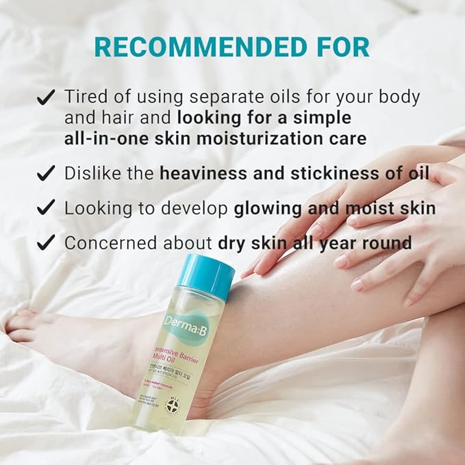 Derma B | Intensive Barrier Multi Body Oil | Moisturizing Non-Sticky Multi-Use Oil After Shower | 10 Botanical Skin Oil for Sensitive Skin | Korean Body Oils for Women & Men | 4.56 fl oz (135ml)
