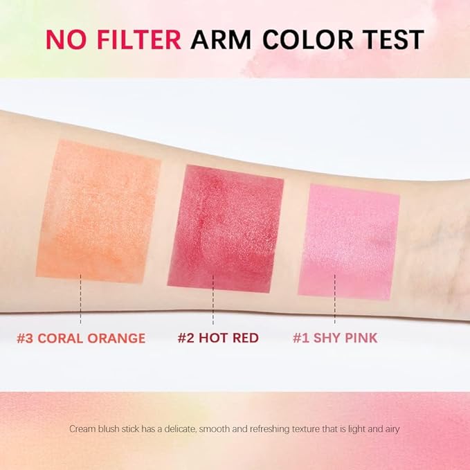 Multi-Use Makeup Blush Stick, Cream Blush Stick, Tinted Solid Moisturizer Stick for Cheek & Eyes & Lips, Waterproof Natural Nude Makeup, Suitable for All Skin (3#Coral Orange)