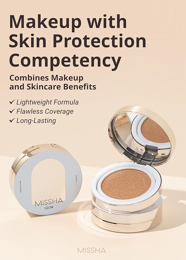 MISSHA Glow Cushion No.27 Honey Beige for Tanned Skin Radiant & Moisturizing Skin with Buildable Coverage