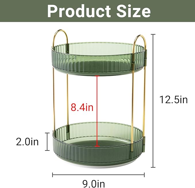 360 Rotating Makeup Organizer for Vanity,2 Tier Large Capacity Skincare Organizers,Bathroom Counter Organizer, Spinning Perfume Organizer & Vanity Organizer (Green-2 Tier)