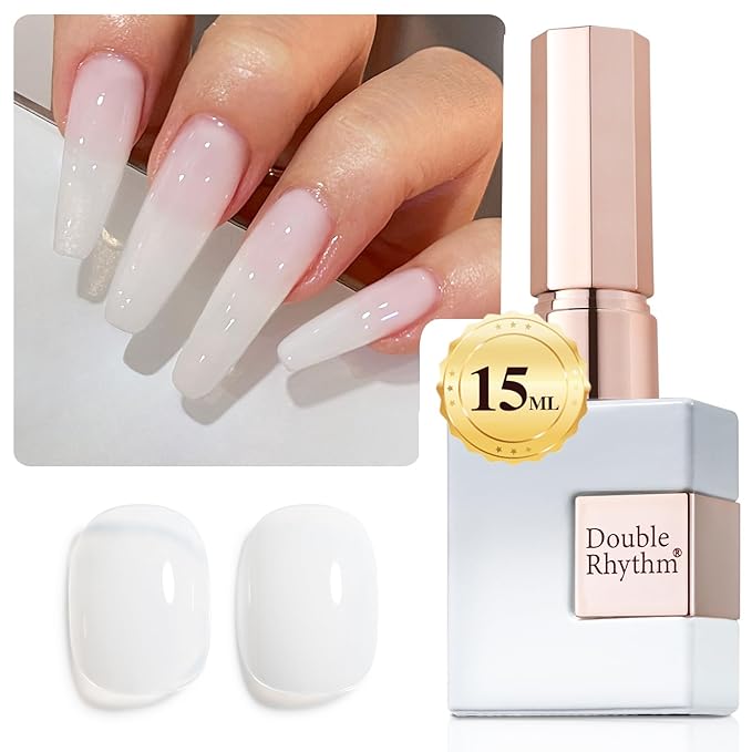 Double Rhythm Translucent Gel Polish Sheer Neutral Natural Light Milky Same Color Same Bottle 15ML Jelly Nail Polish Nail Art DIY at Home (Milky White-A1367)