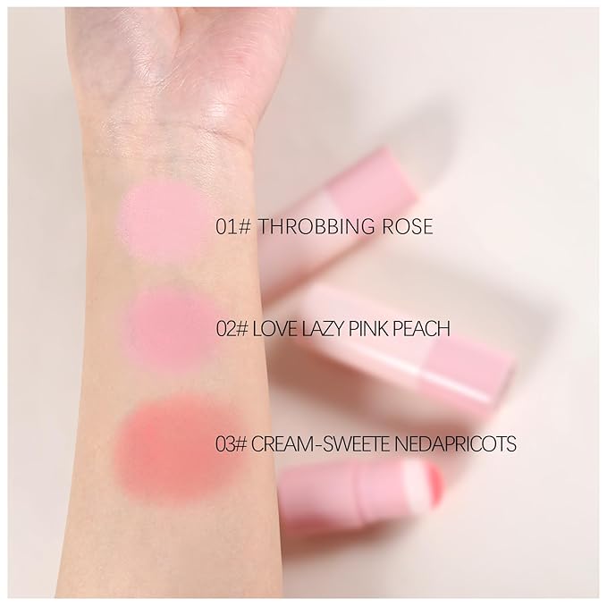 Boobeen Blush Stick, Lightweight Blendable Blush Tint Cheek Blusher, Blush Makeup Stick with Cushion Applicator, Smooth Creamy Blush Beauty Wand for Cheek Lip Eye, Creates Natural Matte Finish
