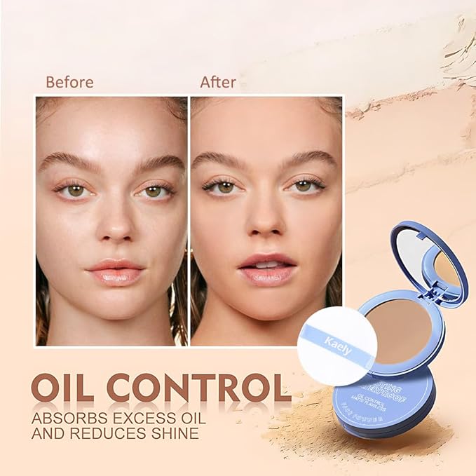 evpct Kaely Oil Control Pressed Face Powder, Get Smooth Flawless Fine Lines and Lightweight Finishing Foundation, Control Shine Long Lasting Waterproof Face Setting Powder Cosmetic, 12 Radiant Sand
