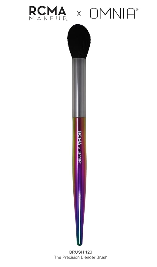 RCMA Makeup x Omnia Professional Makeup Brush 5pc Set, Premium Synthetic Fiber, Iridescent Acrylic Handle, Face Powders, Complexion and Foundation Blending Application Brush set.