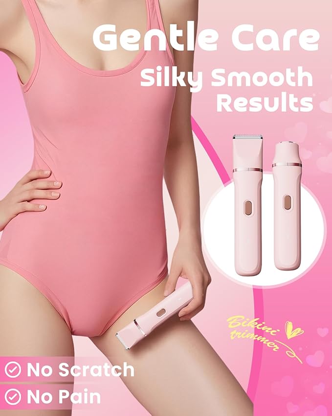 Bikini Trimmer for Women, Dovety 3 in 1 Painless Electric Razors for Women, Rechargeable Pubic Hair Trimmer Electric Shaver for Legs Body Facial Hair, IPX7 Waterproof, Ceramic Blade, USB Charge Dock