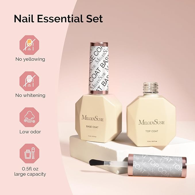 MelodySusie No Wipe Glossy Top Coat Long Lasting Shine Finish Soak Off UV LED Nail Lamp Nail Polish Art Design Manicure Kit Perfect Gifts for Women Girls 1 Pcs 15ml Clear
