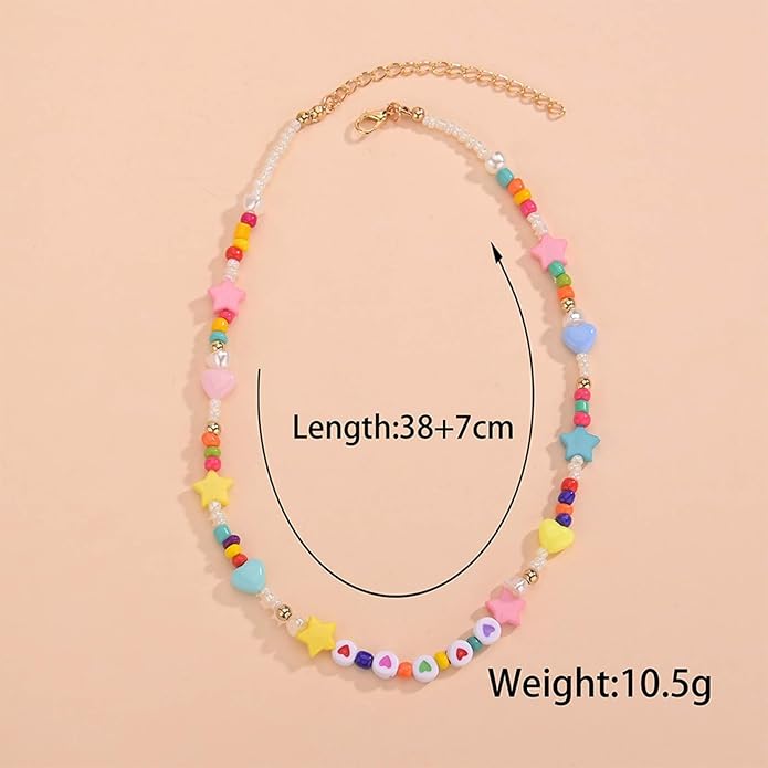 Vintage Seed Bead Choker Necklace Pearl Choker Necklace Colorful Star Heart Necklace Cute Rainbow Necklace Chain Jewelry for Women