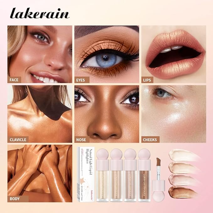 Liquid Highlighter - Luminous Finish Light Liquid Luminizer Makeup Enhanced with Pearl Particles & Botanical Blend, Weightless Dewy Glow for Radiant Skin, Vegan, Cruelty-Free (#03 Rose gold)