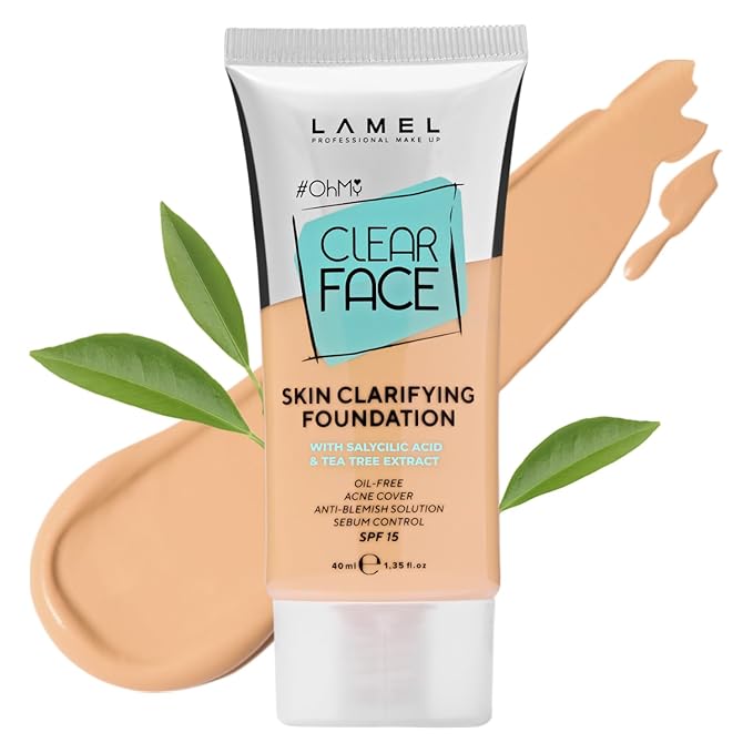 Lamel- Oh my Clear Face Foundation- 403 Neutral | Contains tea tree extract and salicylic acid |Controls sebum production |Anti-blemish formula |Oil free foundation | 40ml