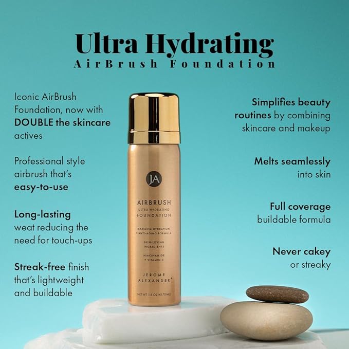 Jerome Alexander Airbrush Foundation Ultra Hydrating, Spray Foundation Makeup with 2x the Active Ingredients, Ultra-Light, Buildable, Full Coverage Formula (Light Medium)