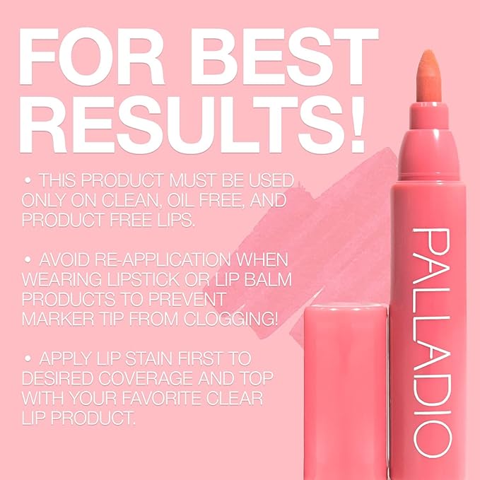 Palladio Lip Stain, Hydrating and Waterproof Formula, Matte Color Look, Long-lasting All Day Wear Lip Color, Smudge Proof Natural Finish, Precise Chisel Tip Marker, Pinky