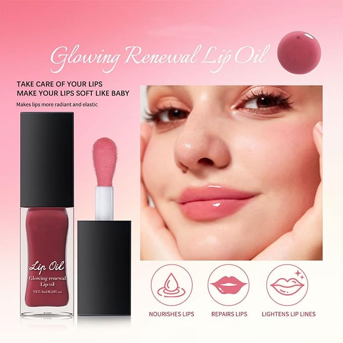 MAEPEOR Glowing Lip Oil 7 Colors Hydrating Lip Balm Nourishing Lip Care Lip Treatment Glossy Finish Non-sticky Moisturizing Lip Balm (02 Clear)