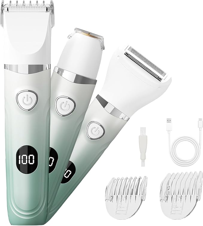 RUIM Bikini Trimmer for Women, 3-in-1 Electric Razors for Women, Waterproof Rechargeable Pubic Hair Trimmer with LED Display