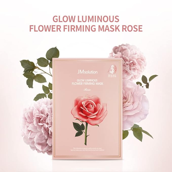 JMsolution Glow Luminous Flower Firming Mask | Rosewater & 4 Flower Extracts for Hydration, Firming & Radiance | 10 Sheets | Korean Skincare Sheet Mask for All Skin Types