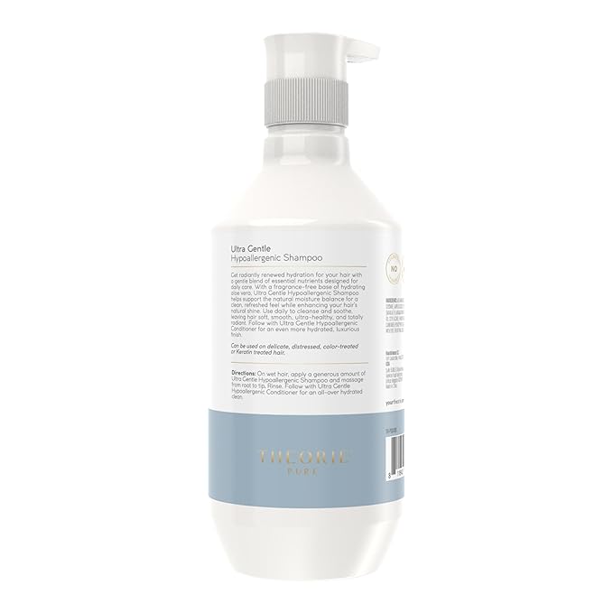 Theorie PURE Ultra Gentle Hypoallergenic Shampoo – Plant-Based & Vegan – Fragrance-Free – Designed for Delicate Scalp Care – Pump Bottle – 400mL