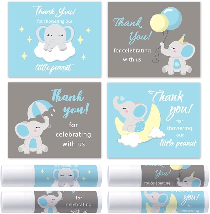 OLYCRAFT 100Pcs 4 Styles Elephant Lip Balm Labels Stickers 2.1x1.7 inch Self-Adhesive Favor Lip Balms Elephant Stickers with Thank You Words for Lipstick Wrapping Decorations Birthday Party Supplies