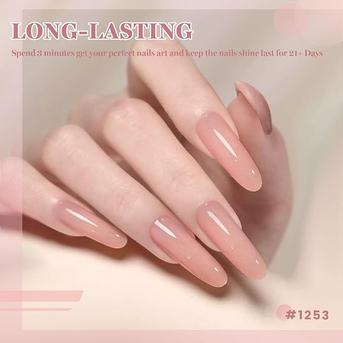 RARJSM Nude Fiber Glass Rubber Base Gel Nail Polish Set 6pcs for Repair Broken Nails Clear Milky White Jelly Rose Pink Strengthener Base Coat Transparent Brush on Building Gel in a Bottle 7.5ml