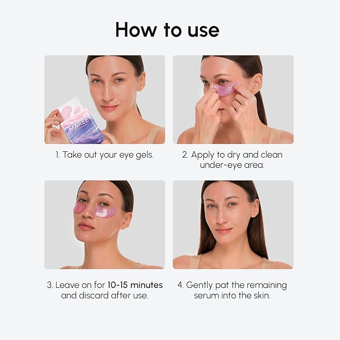 MAREE Violet Eye Gels - Marine Collagen Under Eye Patches for Puffy Eyes - Undereye Mask Patches for Women - Moisturizing Gel Eye Masks with Grape Water - Gel Pads