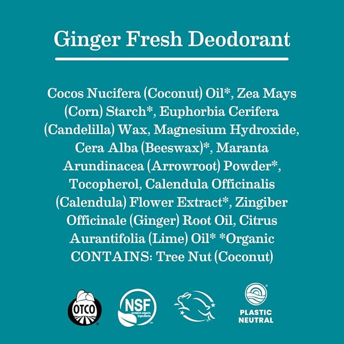 Earth Mama Ginger Fresh Deodorant | Safe for Sensitive Skin, Pregnancy and Breastfeeding, Contains Organic Ginger and Lime, No Baking Soda or Aluminum, 2.65-Ounce