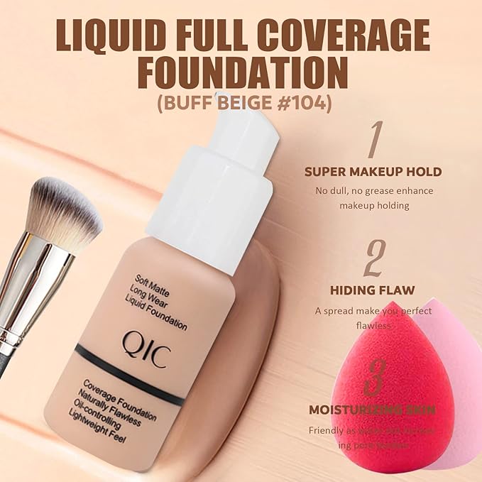 All in One Makeup Kit, 12 Colors Eyeshadow Palette, Beige Foundation, Lipstick Set, Eyebrow Soap, Eyeliner Stamp, Waterproof Mascara, Makeup Brush, Makeup Sponge, Gift Set for Women, Girls & Teens