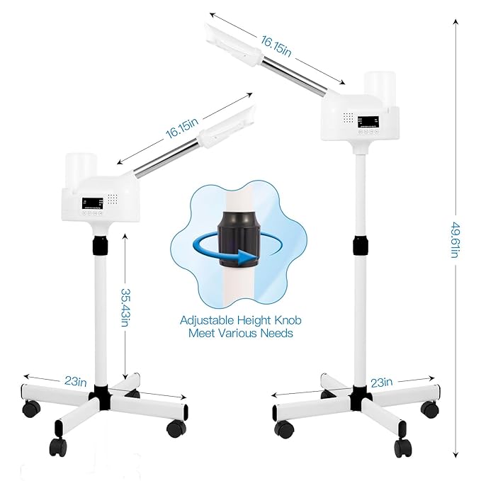 Professional Facial Steamer, Facial Steamer with Hot Mist and Timer Function for Deep Hydration, Height Adjustable Face Steamer on Wheels with Touch Screen and Rotatable Nozzle for Salon Spa Home Use