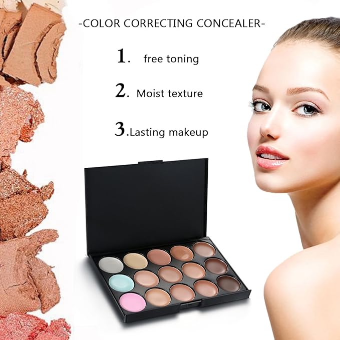 15 Colors Contour Palette Kit: Cream Concealer Palette Face Makeup Foundation Kit Contour Palette with Brush for Professional and Daily Use