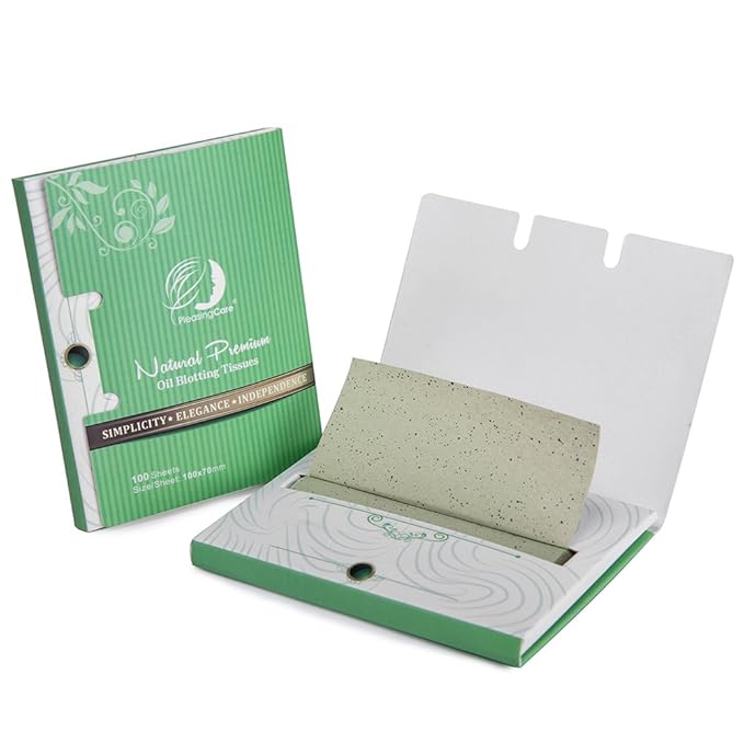 Natural Green Tea Oil Absorbing Tissues - 200 Counts in 2 Pack, Premium Face Oil Blotting Paper - Take 1 Piece Each Time Design - Large 10CM Oil Absorbing Sheets, No Waste and Easy to Carry in Pocket!