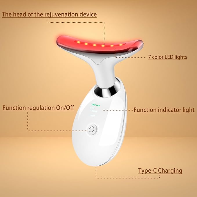 VGY 7-in-1 Face Massager Tool with Heat, Red Light Therapy for Face, Wrinkles, Double Chin (White)