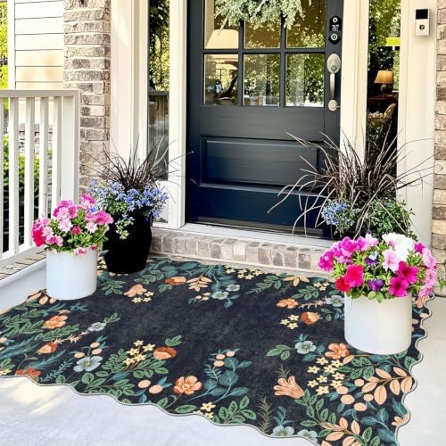 Dark Navy Floral Entry Rug - Image 3