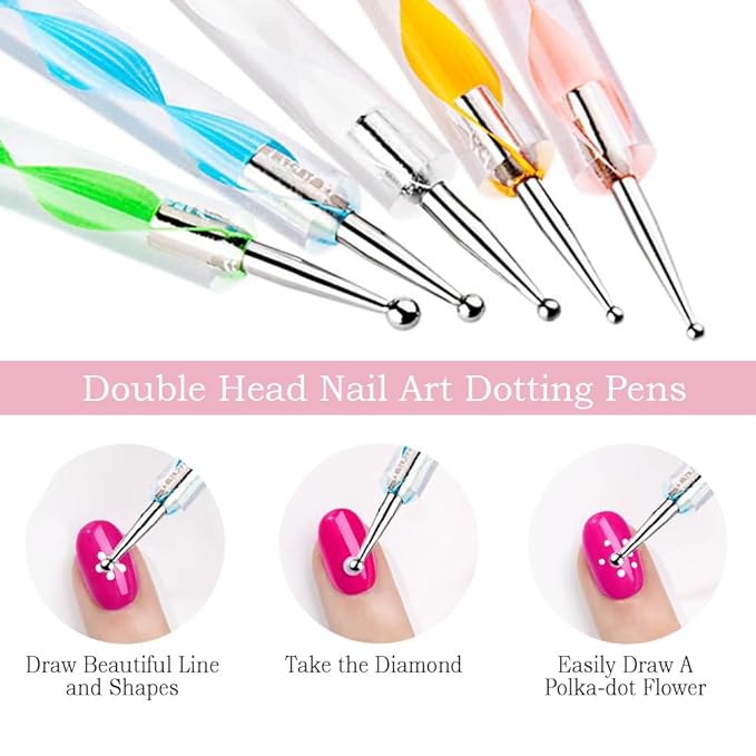 Nail Art Tools 27Pcs Set,Nail Art Brush,Resin Nail Art Palette,5 Pcs Nail Art Pens Liner Brush,2-way Acrylic Silicone Engraving Pen Dotting Pen Tools Nail Art Kit for Nail Art DIY