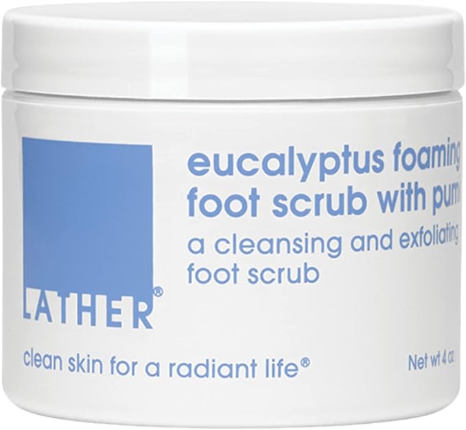 LATHER Foot Scrub with Pumice Stone - Gentle Exfoliating Foaming Foot Scrub for Skin - Cracked Heel Repair for Smooth, Soft Feet - Pedicure Foot Spa | 4 Oz
